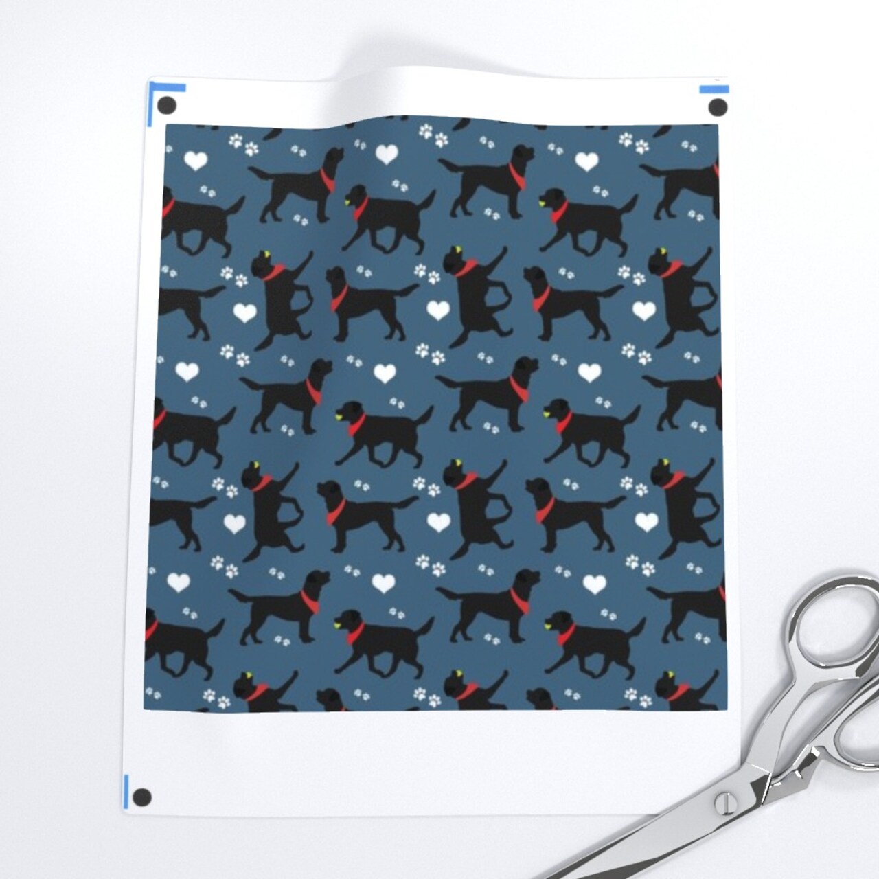 Black Smaller Print Blue Lab Labrador Retrievers Dogs Playing Custom Printed Fabric by Spoonflower Various Fabrics by the Yard or Fat Quarter